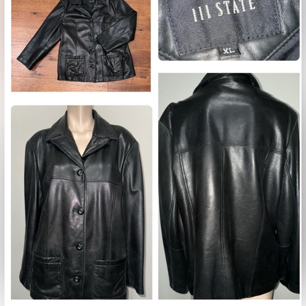 I I I State Black Leather Jacket XL